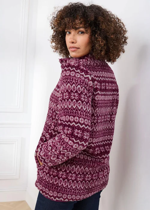 Cotton Traders Magenta Soft Button Neck Fleece - M Image 3
