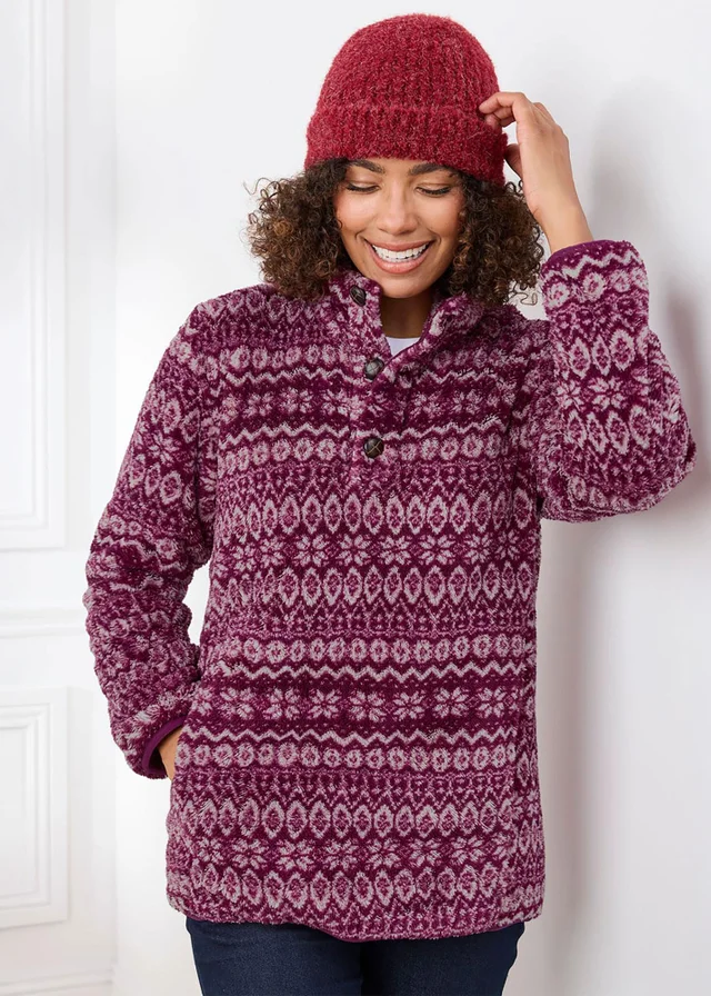 Cotton Traders Magenta Soft Button Neck Fleece