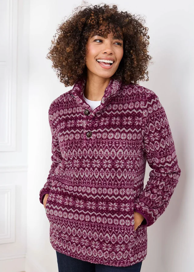 Cotton Traders Magenta Soft Button Neck Fleece