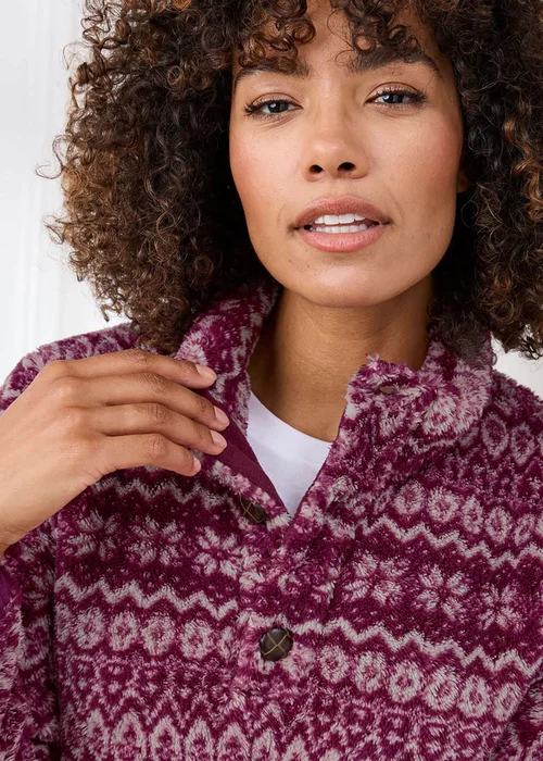 Cotton Traders Magenta Soft Button Neck Fleece - M Image 4