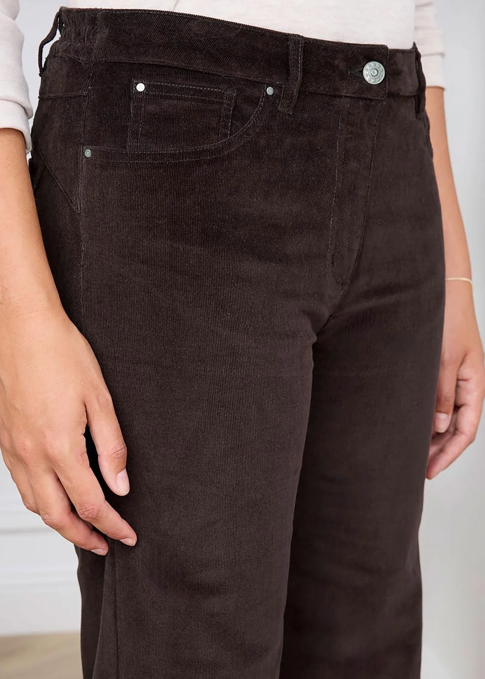 Cotton Traders Dark Chocolate Wide-Leg Stretch Cord Trousers - 22/L29 Image 4