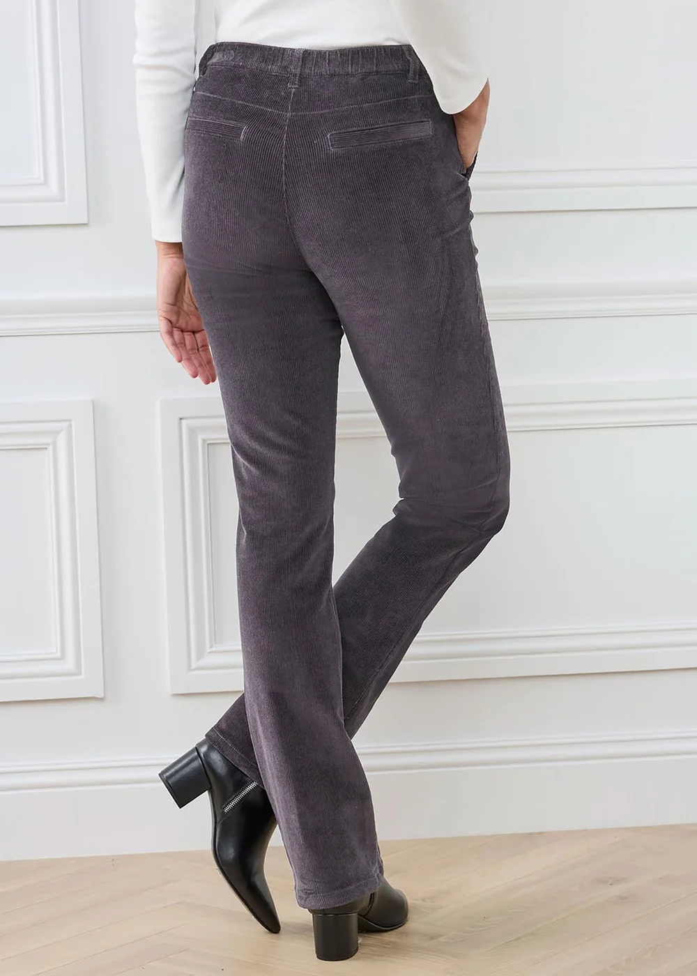 Cotton Traders Storm Grey Straight Leg Stretch Cord Trousers - 12/L27 Image 3