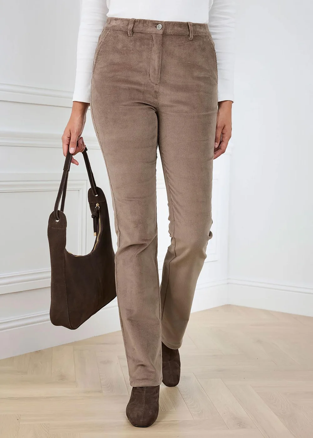 Cotton Traders Light Mocha Straight Leg Stretch Cord Trousers - 22/L27 Image 1