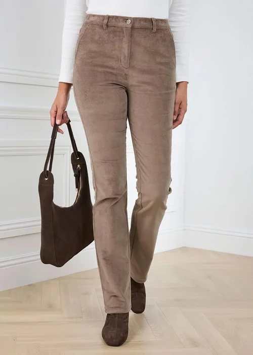 Cotton Traders Light Mocha Straight Leg Stretch Cord Trousers - 22/L27 Image 1