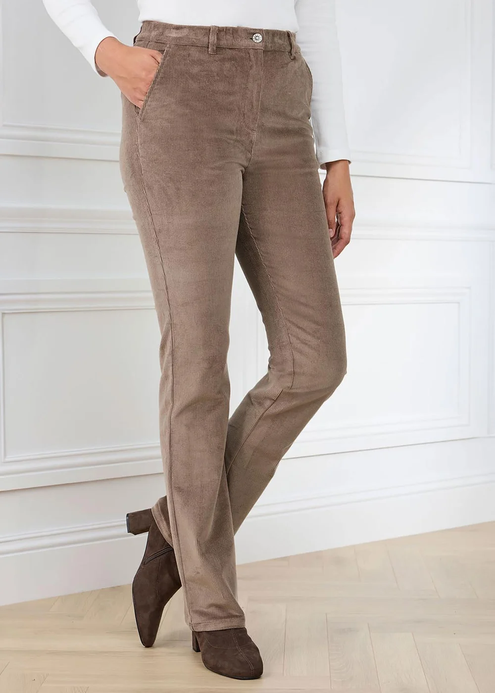 Cotton Traders Light Mocha Straight Leg Stretch Cord Trousers - 22/L27 Image 2