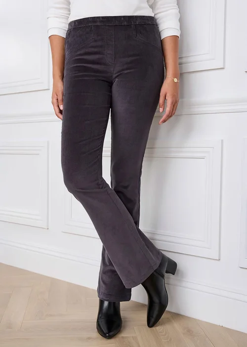Cotton Traders Storm Grey Pull On Stretch Bootcut Cord Trousers - 22/L27 Image 1
