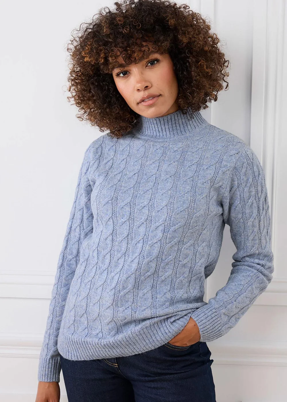 Cotton Traders Winter Sky Cable Turtle Neck Jumper - S Image 1