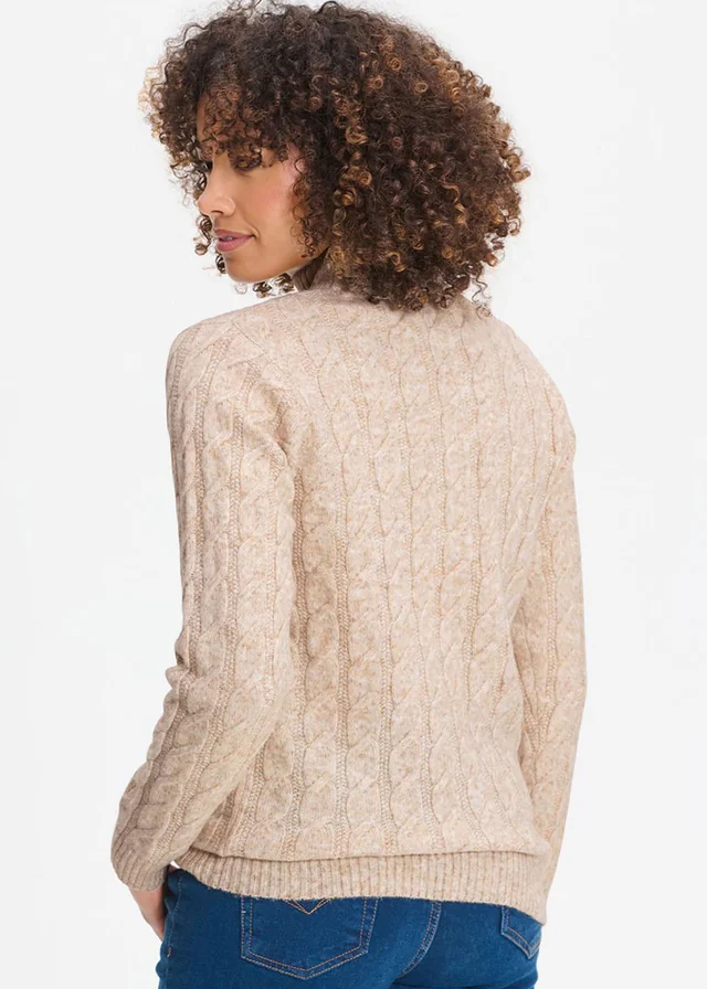Cotton Traders Oat Cable Turtle Neck Jumper