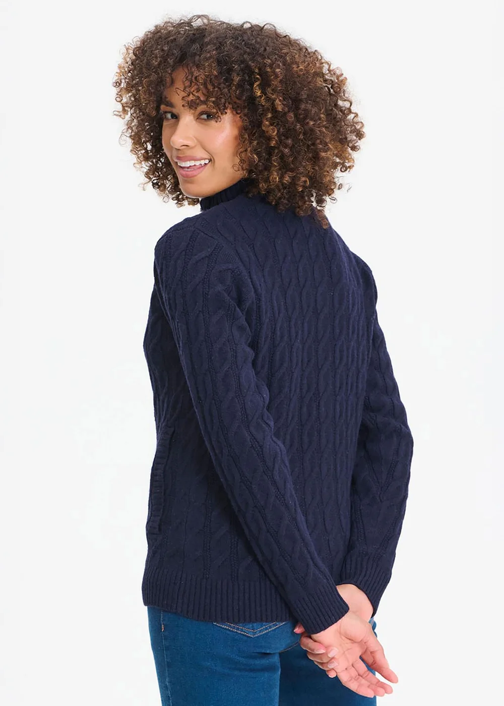 Cotton Traders Navy Cable Zip Through Cardigan - XL Image 2