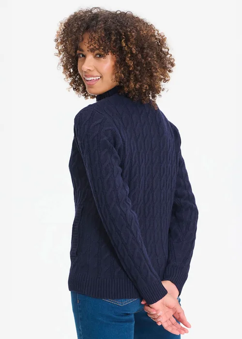 Cotton Traders Navy Cable Zip Through Cardigan - XL Image 2