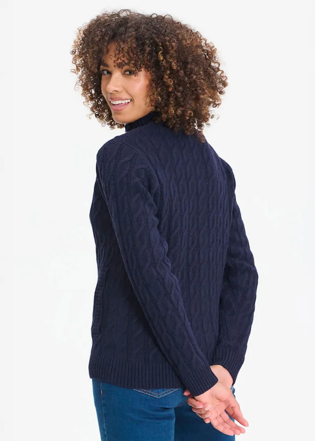 Cotton Traders Navy Cable Zip Through Cardigan