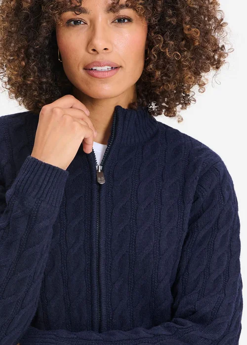 Cotton Traders Navy Cable Zip Through Cardigan - XL Image 3