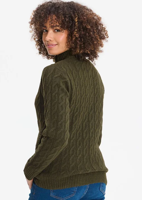 Cotton Traders Dark Khaki Cable Zip Through Cardigan - L Image 2