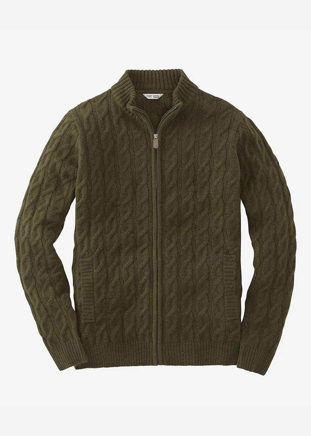 Cotton Traders Dark Khaki Cable Zip Through Cardigan - L Image 4