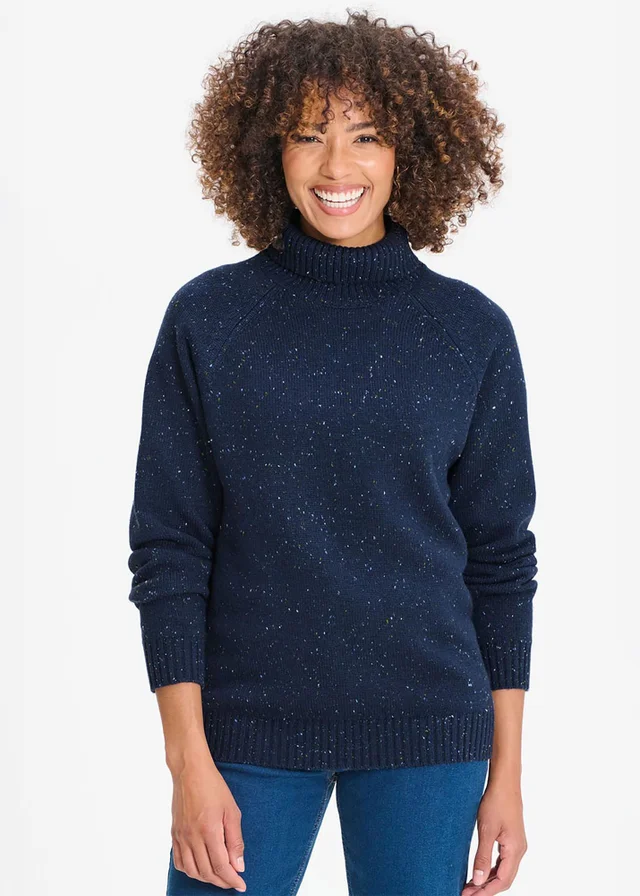Cotton Traders Dark Sky Flecked Rollneck Jumper