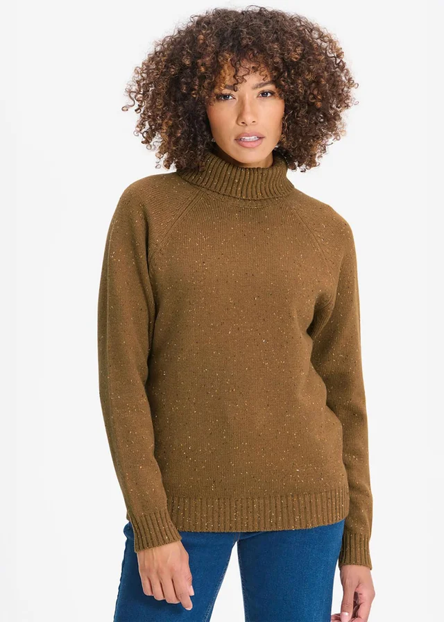 Cotton Traders Warm Camel Flecked Rollneck Jumper