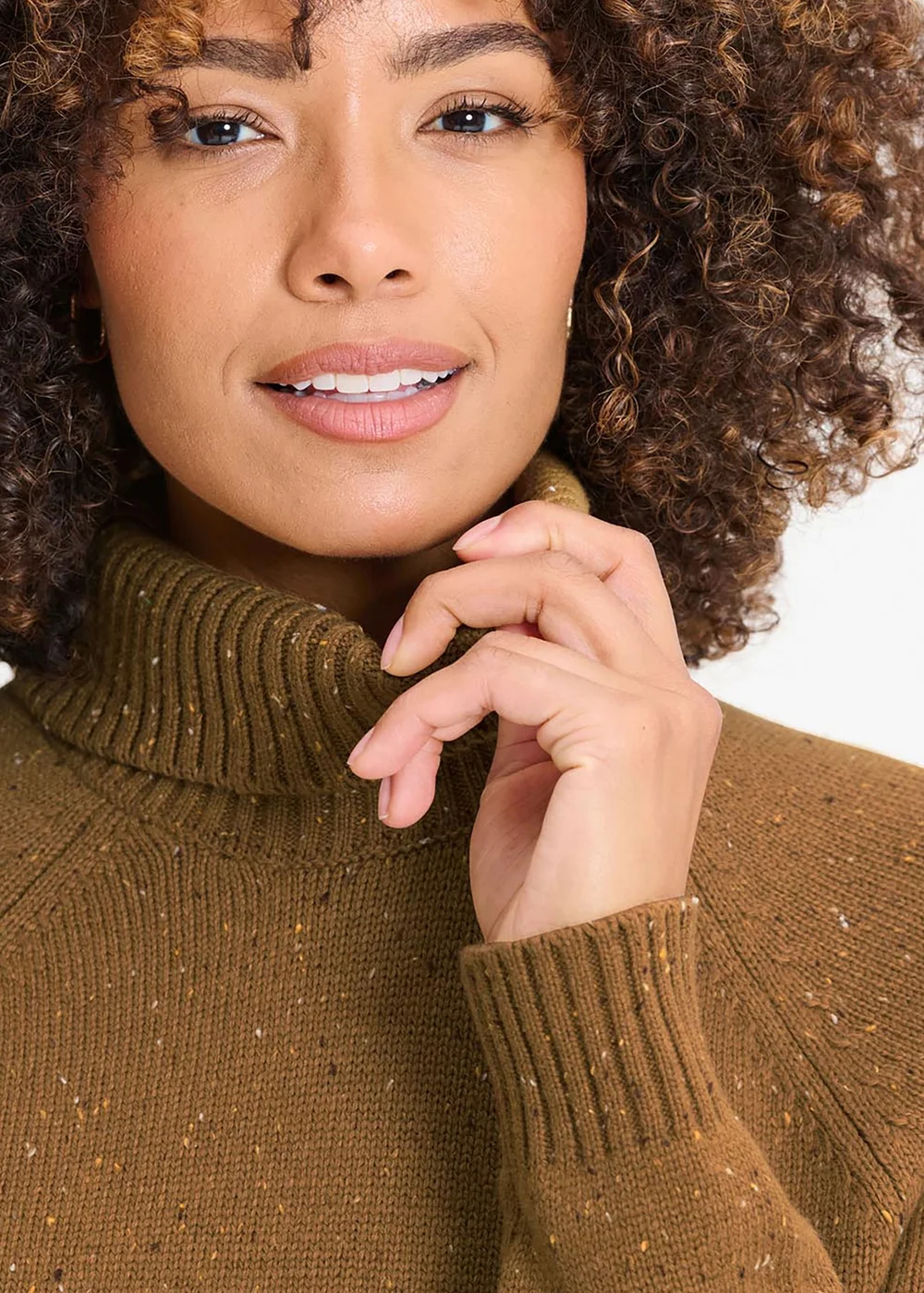 Cotton Traders Warm Camel Flecked Rollneck Jumper - S Image 3