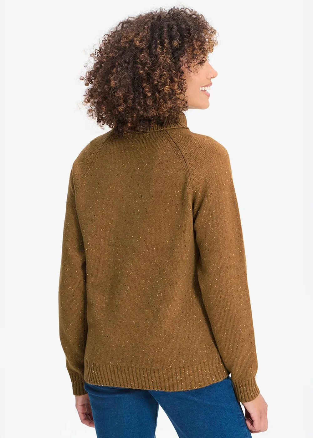 Cotton Traders Warm Camel Flecked Rollneck Jumper - S Image 2