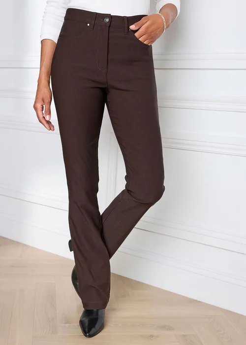 Cotton Traders Dark Chocolate Super Stretchy Bootcut Trousers - 14/L29 Image 1