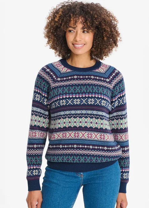 Cotton Traders Dark Sky FairIsle Crew Neck Jumper - 2XL Image 1