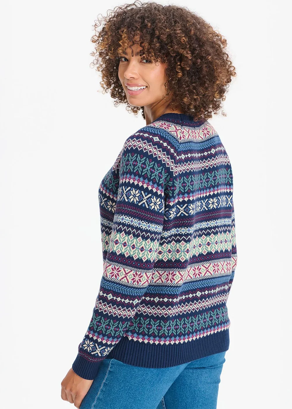 Cotton Traders Dark Sky FairIsle Crew Neck Jumper - 2XL Image 2