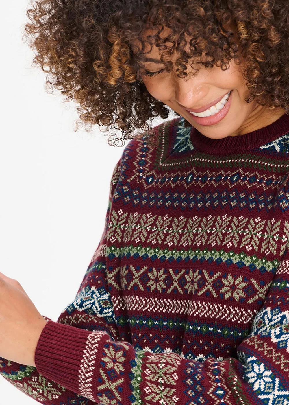 Cotton Traders Burgundy FairIsle Crew Neck Jumper - XL Image 3