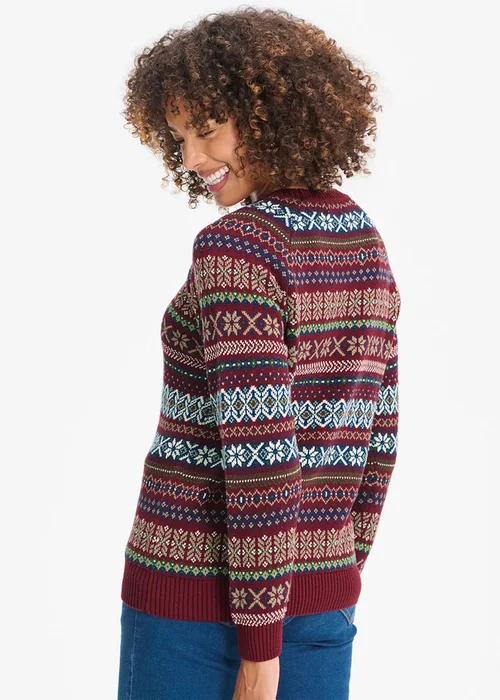 Cotton Traders Burgundy FairIsle Crew Neck Jumper - XL Image 2