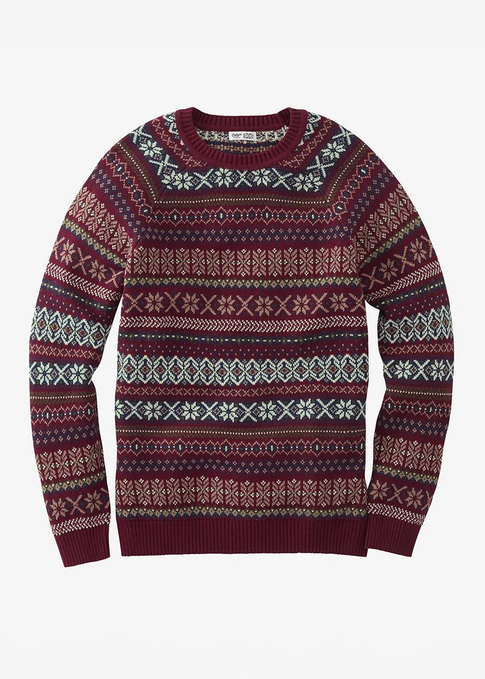 Cotton Traders Burgundy FairIsle Crew Neck Jumper - XL Image 4