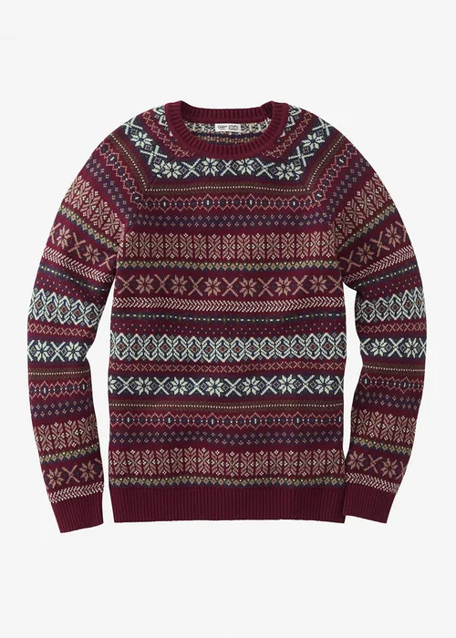 Cotton Traders Burgundy FairIsle Crew Neck Jumper - XL Image 4