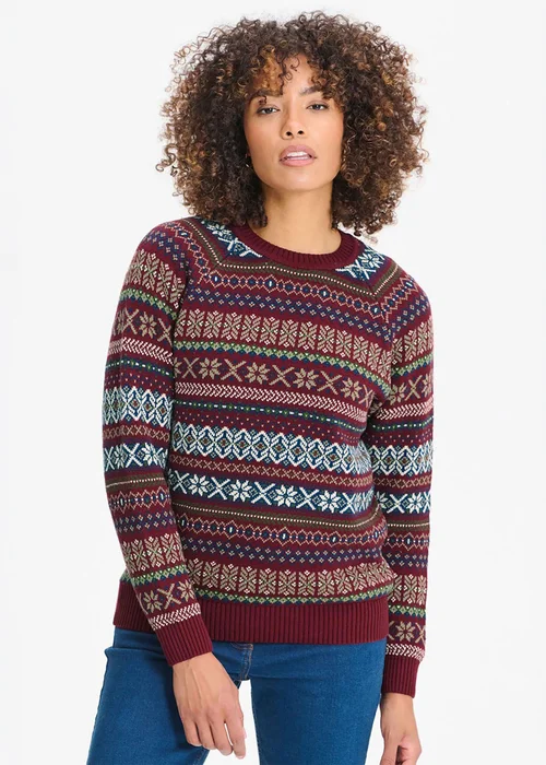 Cotton Traders Burgundy FairIsle Crew Neck Jumper - XL Image 1
