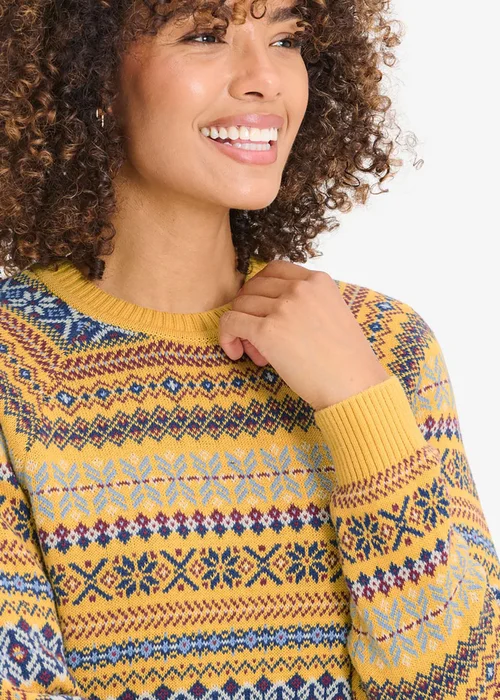 Cotton Traders Gold FairIsle Crew Neck Jumper - 3XL Image 3