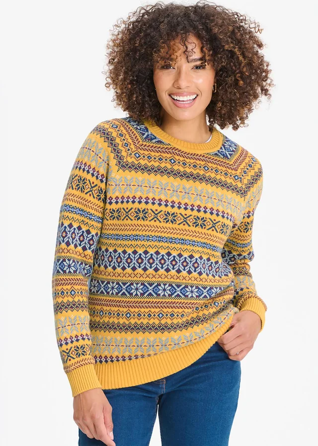 Cotton Traders Gold FairIsle Crew Neck Jumper