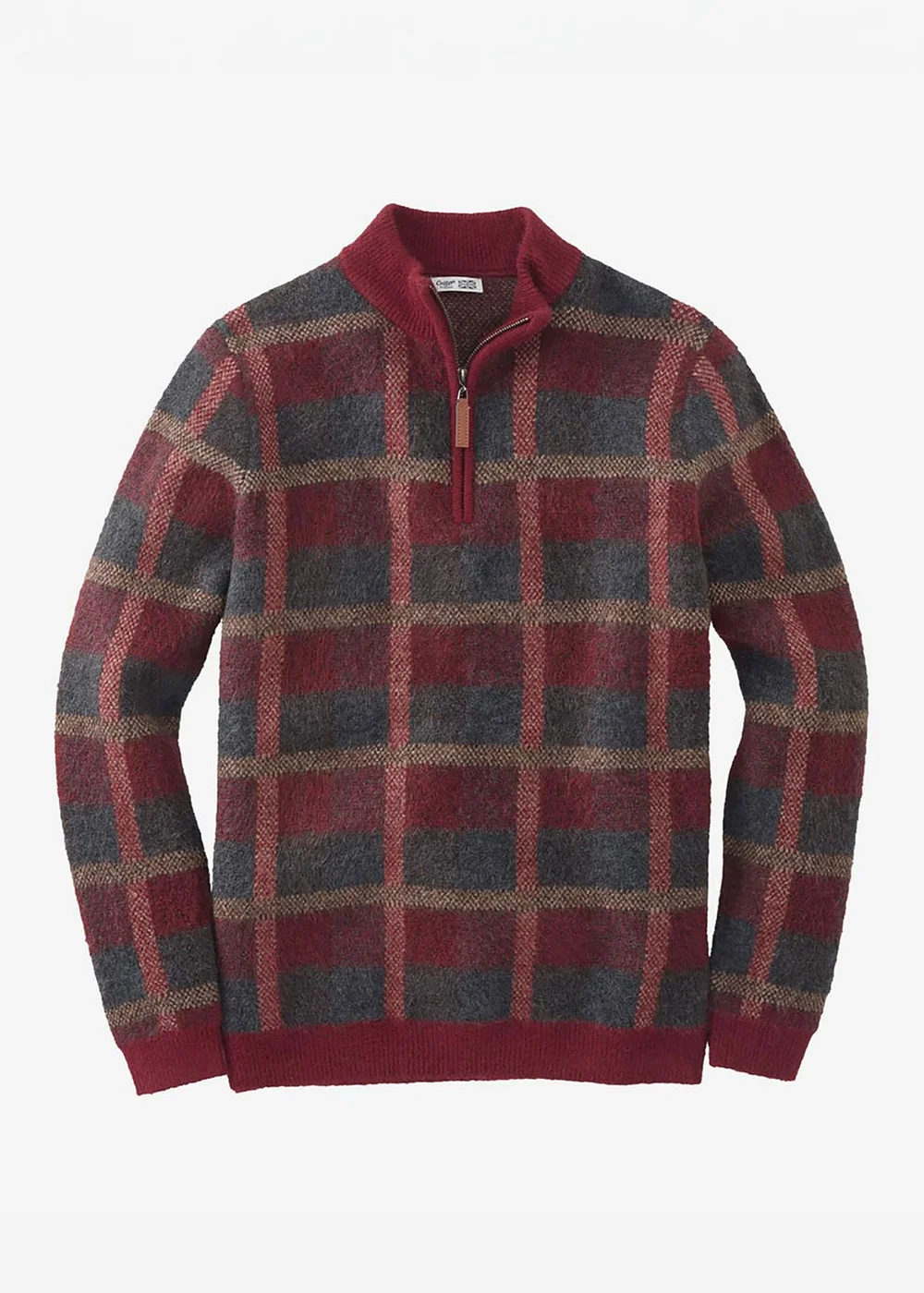 Cotton Traders Burgundy Check Knit Half Zip Jumper - S Image 3