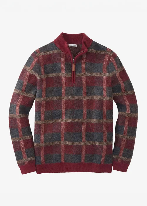 Cotton Traders Burgundy Check Knit Half Zip Jumper - S Image 3
