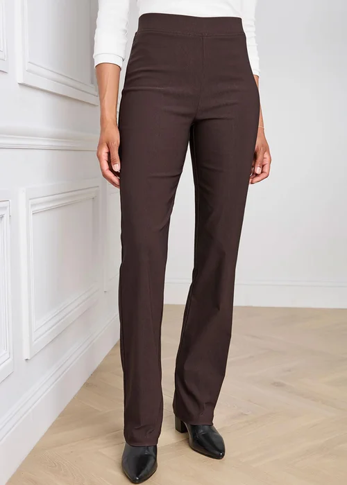 Cotton Traders Chocolate Super Stretchy Straight Leg Pull On Cosy Trousers - 8/L29 Image 3