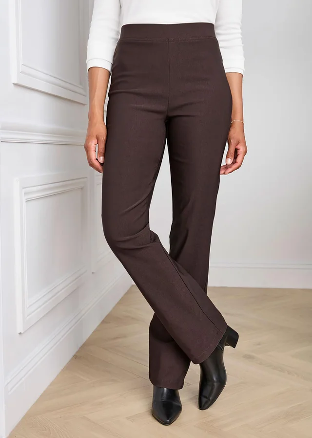 Cotton Traders Chocolate Super Stretchy Straight Leg Pull On Cosy Trousers