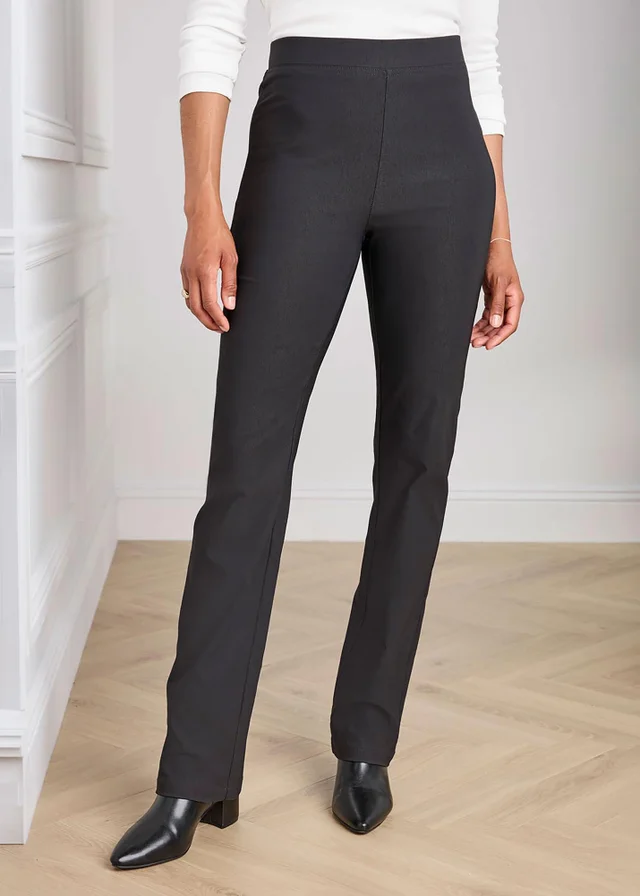 Cotton Traders Charcoal Super Stretchy Straight Leg Pull On Cosy Trousers