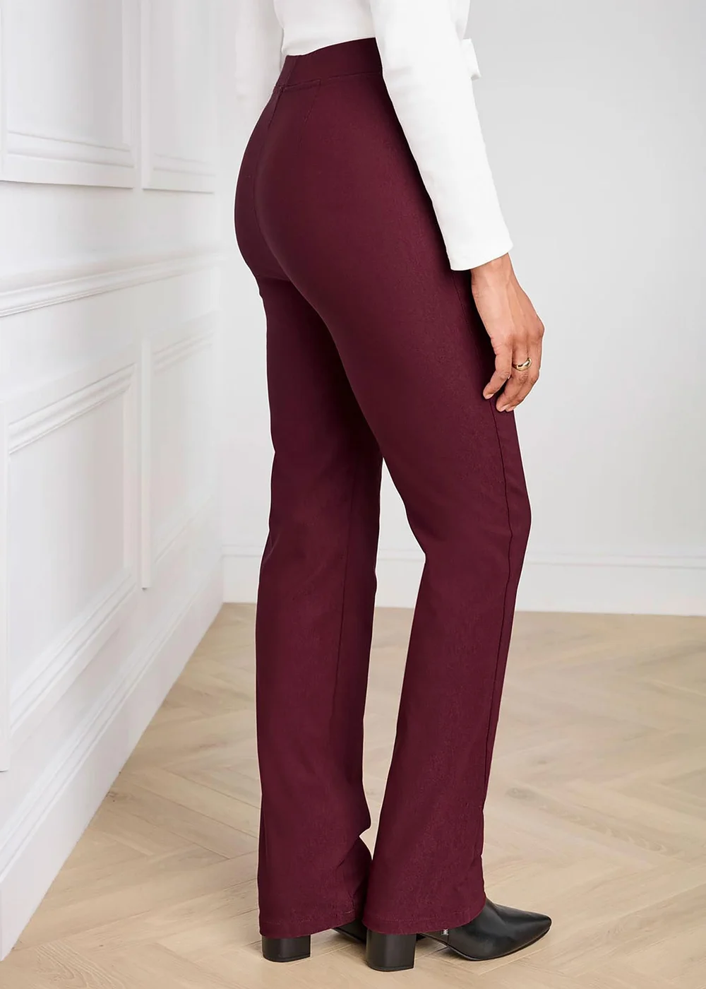 Cotton Traders Burgundy Super Stretchy Straight Leg Pull On Cosy Trousers - 20/L29 Image 3
