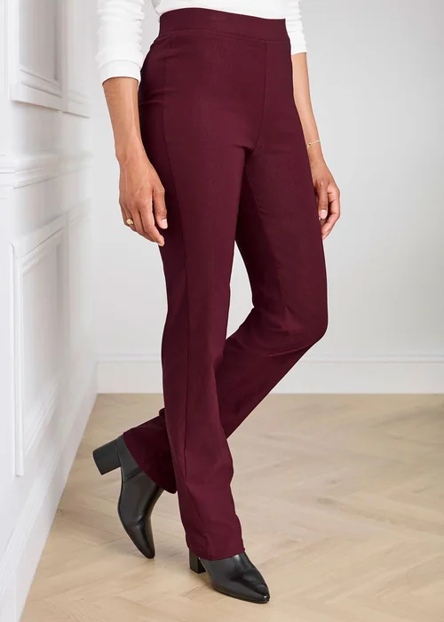 Cotton Traders Burgundy Super Stretchy Straight Leg Pull On Cosy Trousers - 20/L29 Image 1