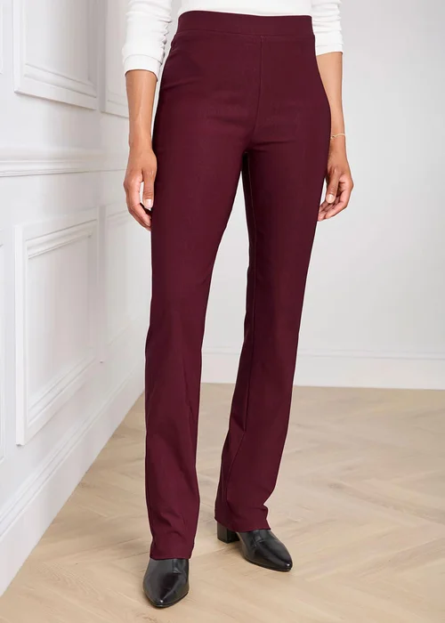 Cotton Traders Burgundy Super Stretchy Straight Leg Pull On Cosy Trousers - 20/L29 Image 2