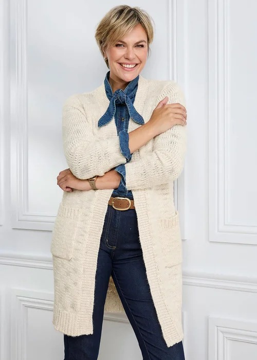 Cotton Traders Ecru Longline Cable Cardigan - 16 Image 2