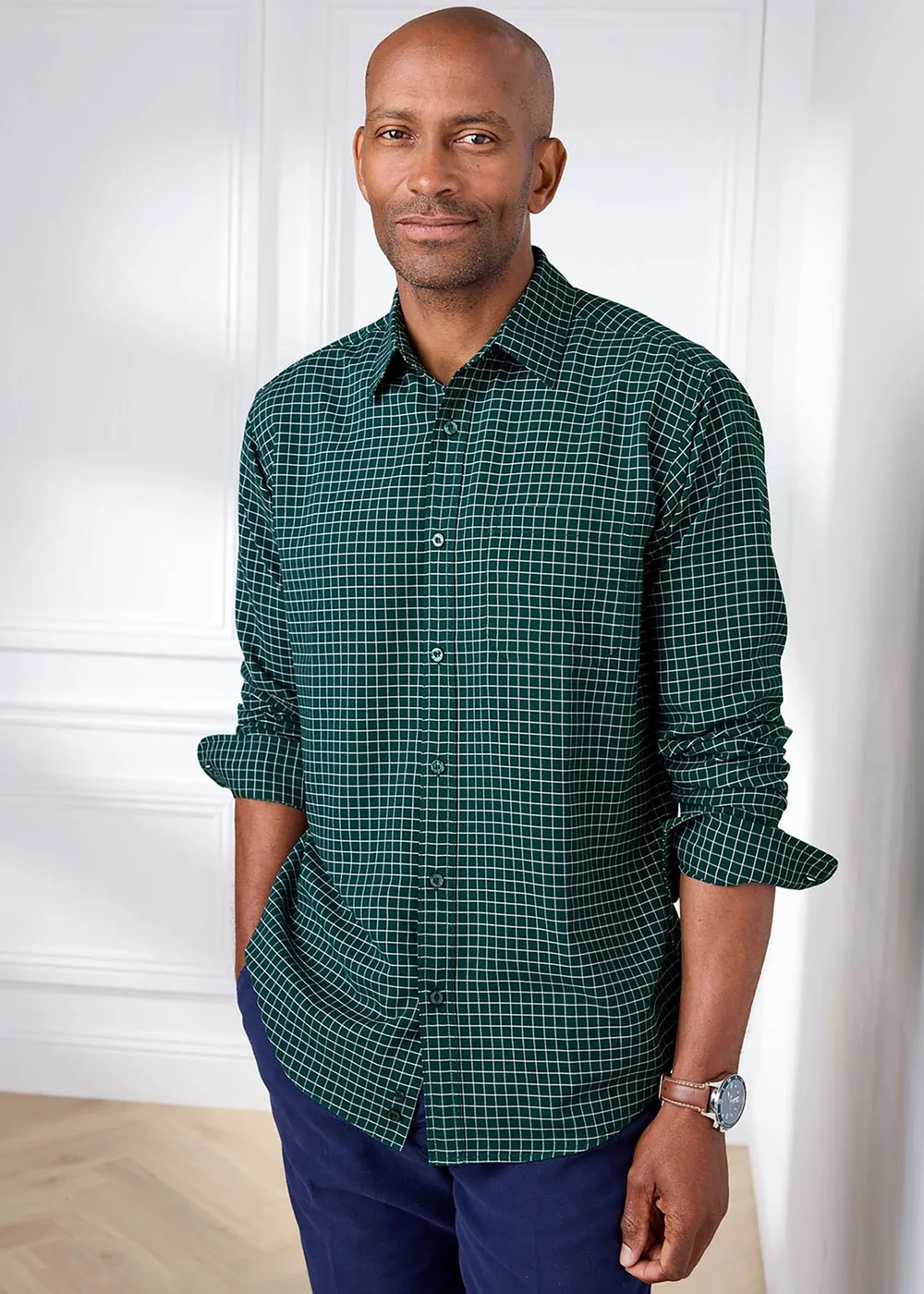 Cotton Traders Dark Green Soft Touch Long Sleeve Check Shirt - 5XL Image 2
