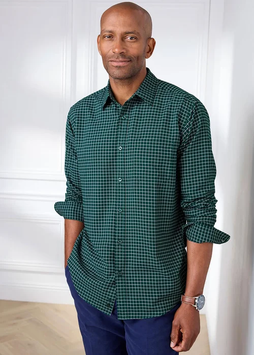 Cotton Traders Dark Green Soft Touch Long Sleeve Check Shirt - 5XL Image 2
