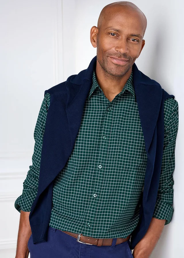 Cotton Traders Dark Green Soft Touch Long Sleeve Check Shirt