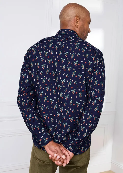 Cotton Traders Navy Long Sleeve Soft Touch Christmas Print Shirt - XL Image 3