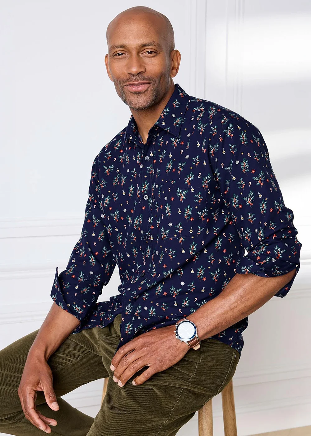 Cotton Traders Navy Long Sleeve Soft Touch Christmas Print Shirt - XL Image 1