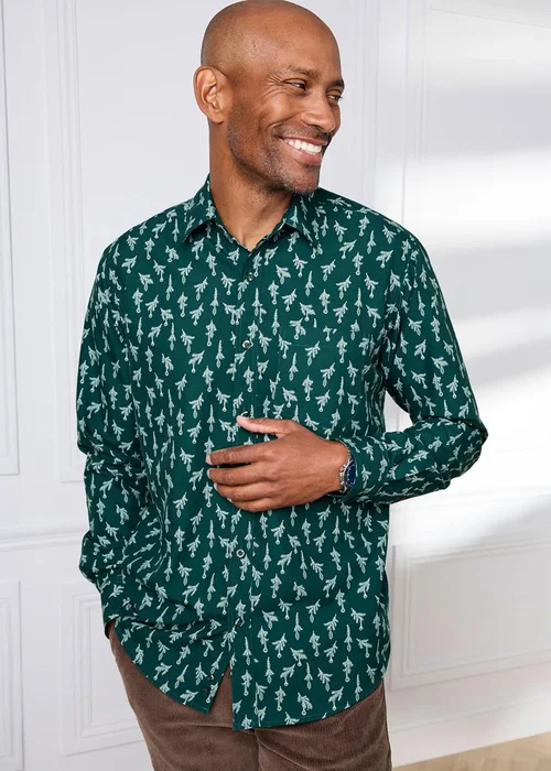 Cotton Traders Dark Teal Long Sleeve Soft Touch Christmas Print Shirt - 3XL Image 2