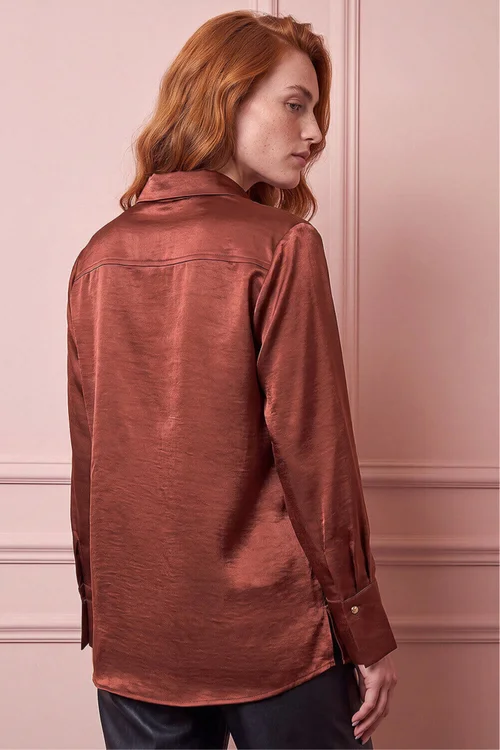 Roman Metallic Satin Long Sleeve Shirt - 20 Image 2