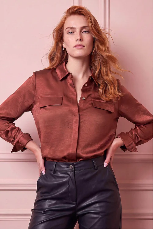 Roman Metallic Satin Long Sleeve Shirt - 20 Image 1