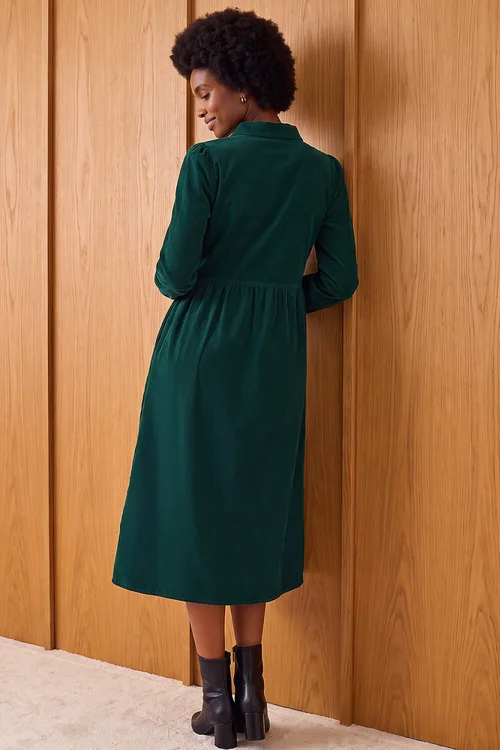Roman Dark Green Corduroy Zip Detail Midi Dress - 16 Image 4